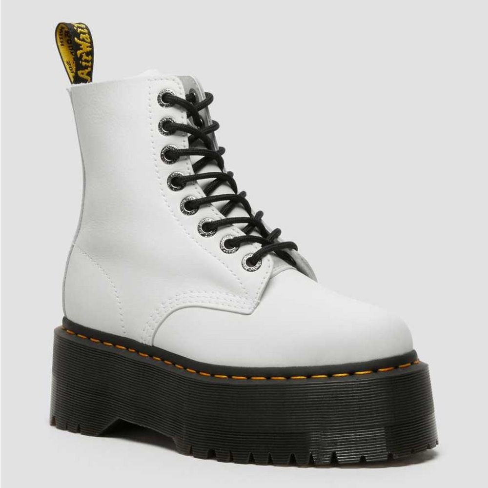Dr. Martens White Leather Platform Lace-Up Boots with Black Sole